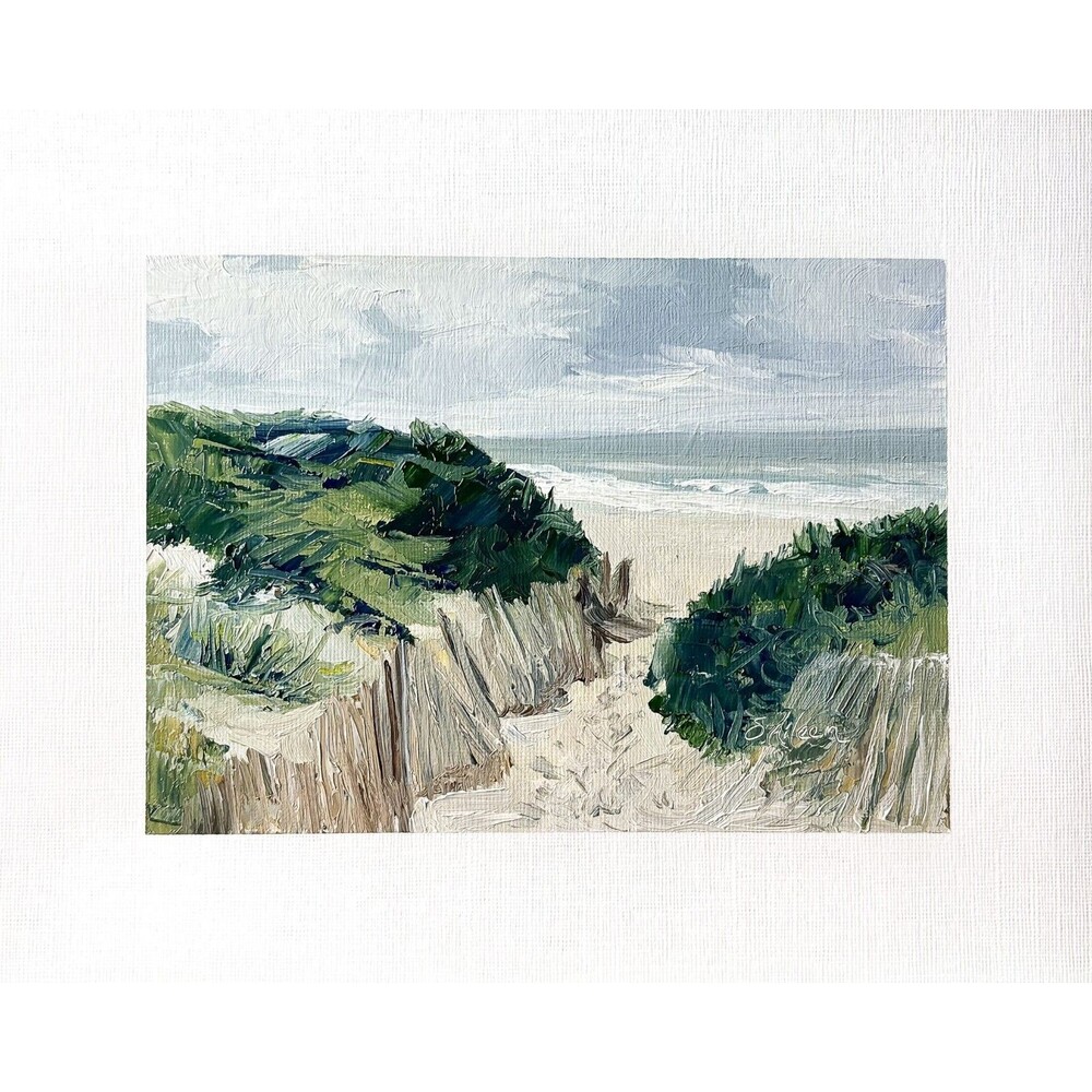 8x10 Original Oil Landscape Painting Seascape Beach Fence Path Ocean Art Signed